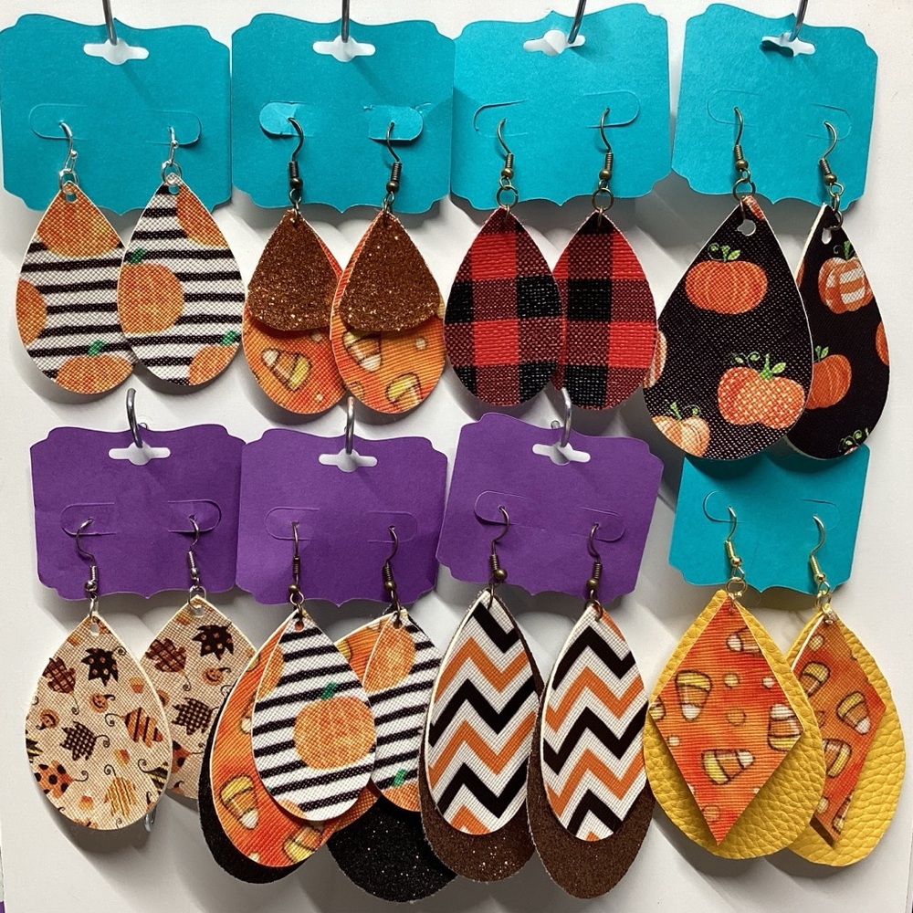 8 Womens Light Weight Faux Leather Dangle Earrings